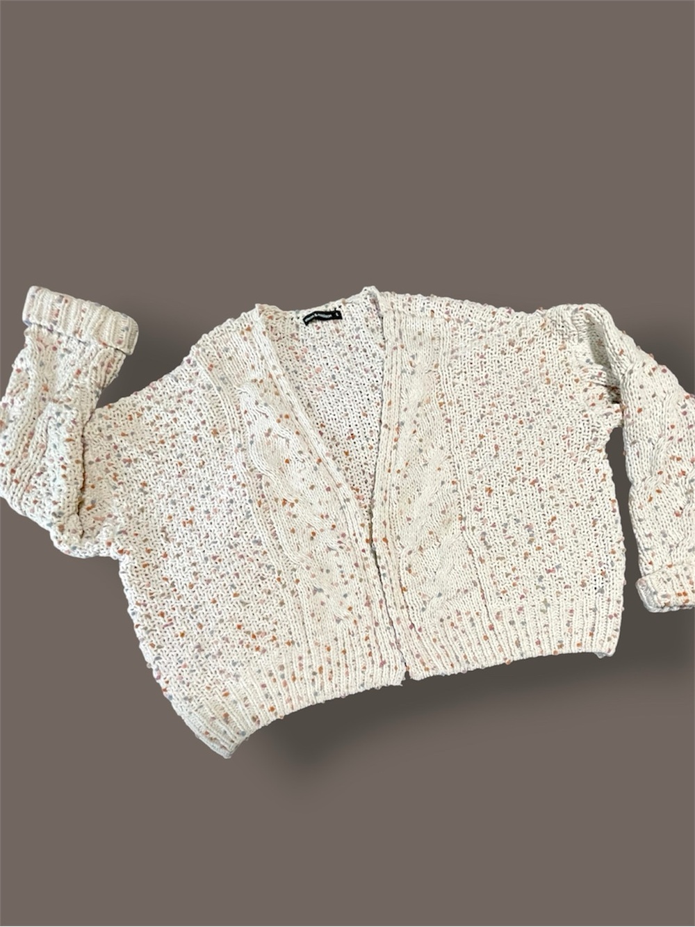Confetti Moon & Madison Open Front Chunky Cropped Cardigan Cream Slub Popcorn